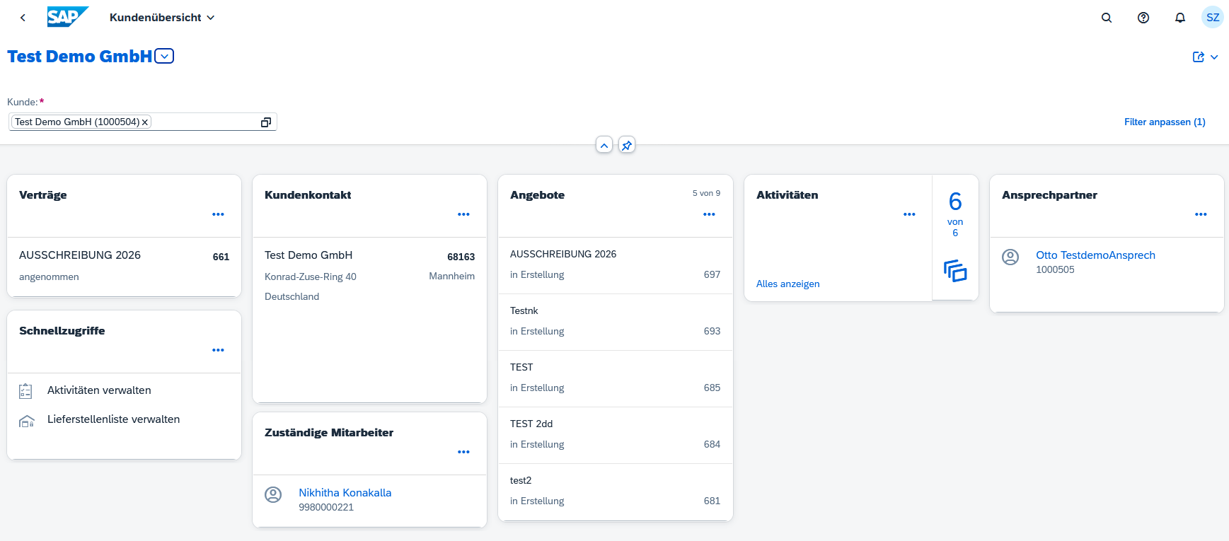Screenshot des Kundenübersicht